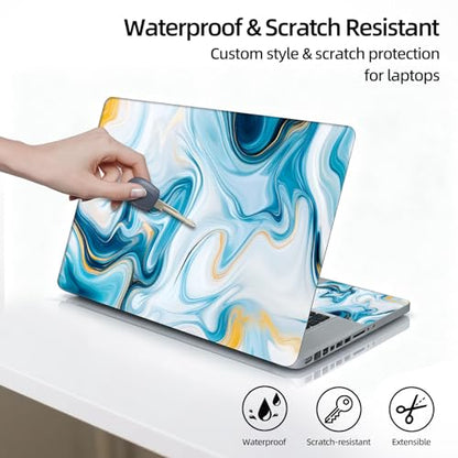 Universal Laptop Skin Sticker Decal, 12"-15.6" Aesthetic Vinyl Wrap, Blue Gold Marble Swirls Waterproof Notebook Cover Art Protector for MacBook HP Dell Lenovo, Fits 13" 14" 15" 15.6" - color: Blue Gold Marble Swirls