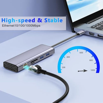 Docking Station Dual Monitor, USB C to Dual HDMI Adapter, 10 in 1 Laptop Docking Station 3 Monitors with HDMI/VGA/PD/Ethernet/USB/SD/TF/3.5mm Audio
