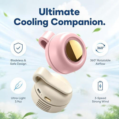 Portable Clip-On Fan, Mini Bladeless Waist Fan, 5100RPM 25dB Ultra-Quiet 3-Speed Rechargeable Small Whirlwind Fan, Hands-Free Personal Cooling for Outdoor Travel Office Camping with USB-C - color: White-Pink