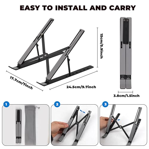 Adjustable Laptop Stand for Desk, Metal Foldable Laptop Riser Holder, Portable Desktop Book Stands, Ventilated Cooling Computer Notebook Stand Compatible with 10-17” Laptops - color: Black