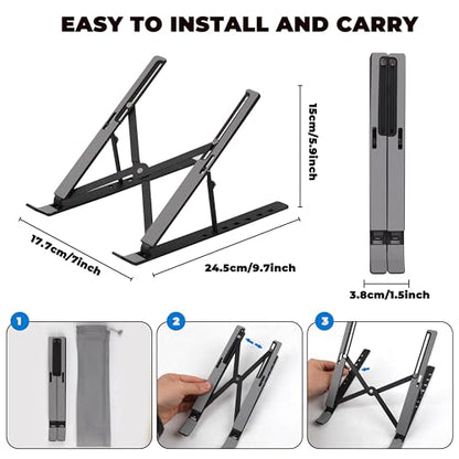 Adjustable Laptop Stand for Desk, Metal Foldable Laptop Riser Holder, Portable Desktop Book Stands, Ventilated Cooling Computer Notebook Stand Compatible with 10-17” Laptops - color: Black