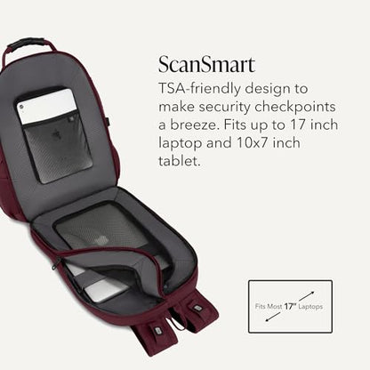SWISSGEAR 1900 ScanSmart Laptop Backpack, Fits Most 17-Inch Laptops, TSA-Friendly Lay-Flat Design, RFID Protection, and Tablet Pocket, Black, 31L, 18.5-Inch - color: Merlot