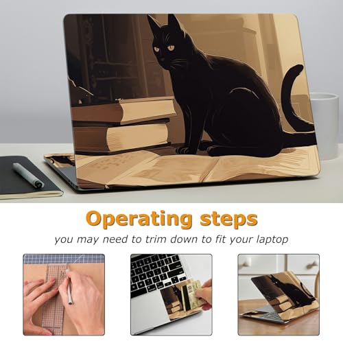Universal Laptop Skin Sticker with 2 Wrist Pad Decals, 3-Piece Removable Vinyl Laptop Cover, Full Moon Cat Waterproof Anti-Scratch, Easy-Trim Fit for 13.3" 14" 15.6" Laptops - color: Full Moon Cat