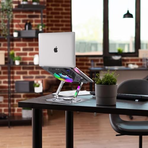 Laptop Stand,with 360°Rotating Base,External Cooling Fan,Adjustable RGB Lighting,Ergonomic Foldable Notebook Computer Holder.Compatible with All 10-17" Laptops Tablets,Silver - color: Silver
