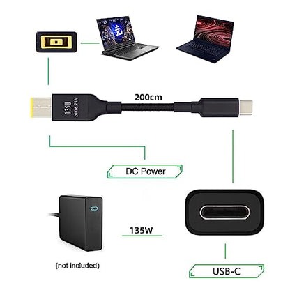 Type-C USB-C 135W to DC Rectangle 11.0 * 4.5mm Power PD Charge Cable for Thinkpad X1 Legion Y7000P Laptop DC20V 6.25A - style: 135W Rectangle