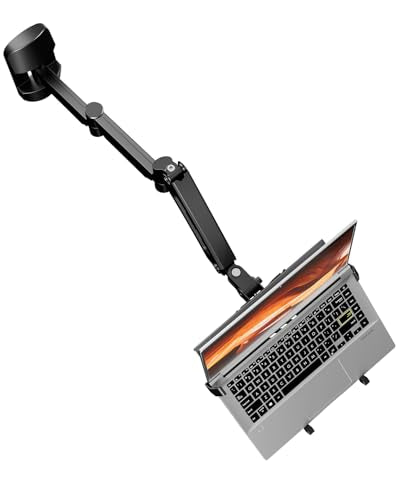PUTORSEN Extra Long 2-in-1 Laptop Wall Mount with Detachable Tray - 30.28'' Long Gas Spring Adjustable Arm for 12''-17'' Laptops & 13''-32'' Monitors, Hold up to 19.8lbs, Black