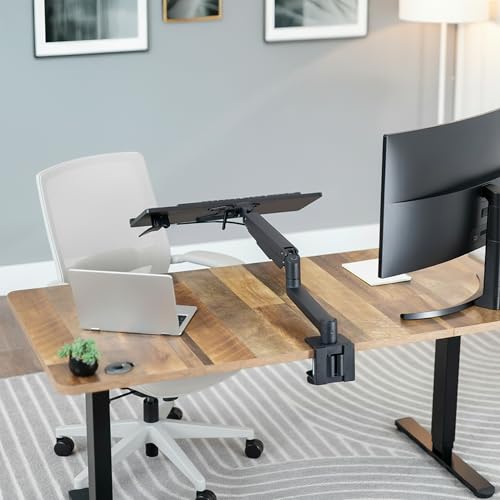 VIVO Sit-Stand 24 Inch Pneumatic Spring Keyboard and Mouse Tray Clamp-on Desk Mount, Counterbalance Height Adjustable Typing Platform, Ergonomic Tilt, Black, MOUNT-KB35CP - size: 37.8” extension, style: Desk Clamp