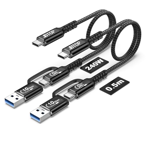 2-in-1 Android Auto USB C Cable 1.5ft[2Pack],USB-C 240W Fast Charging | usb a to c 20Gbps Superspeed Data Transfer Cable, Compatible with iPhone 17 16 Pro Max, Galaxy,and USB-C devices. - color: Black, size: 1.5ft,1.5ft