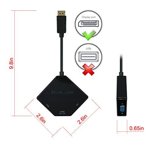 DP to HDMI VGA DVI Adapter Displayport to HDMI 4K Adapter 3 in 1 Display Port to HDMI VGA DVI Converter Male to Female Gold-Plated (Diamond Shaped)… (Diamond Shaped) - color: Diamond Shaped