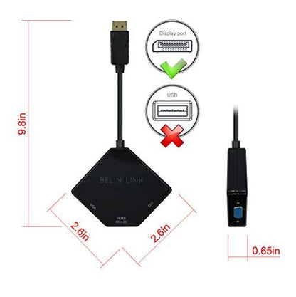 DP to HDMI VGA DVI Adapter Displayport to HDMI 4K Adapter 3 in 1 Display Port to HDMI VGA DVI Converter Male to Female Gold-Plated (Diamond Shaped)… (Diamond Shaped) - color: Diamond Shaped
