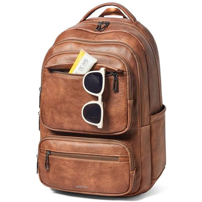 Backpack For Women Men Vegan Leather Backpack Purse Shoulder Bookbag 16 15.6 15 Inch Laptop Bag Handbags For Travel Work College Large Brown - color: Brown