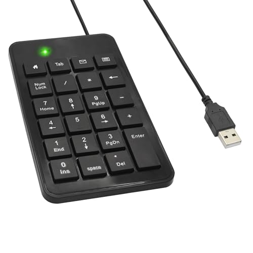 USB Numeric Keypad 23-Key 5FT Cable Plug & Play Portable | Plug & Play, Portable for Office/Home/Travel, Fast Data Entry