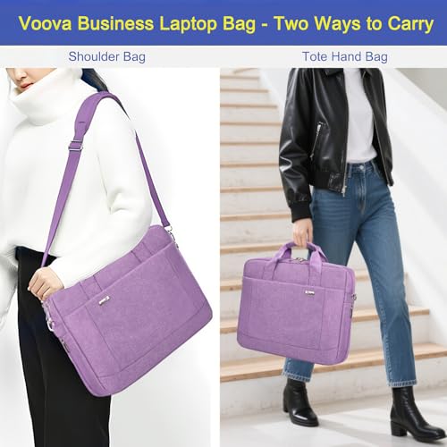 Voova 17.3-17 Inch Laptop Bag, Computer Bag, MacBook Bag, Lavender | Expandable splash-proof 17.3-inch laptop messenger bag with removable strap; fits MacBook, HP, Dell, Lenovo and Asus - color: Lavender, size: 17-17.3 Inch
