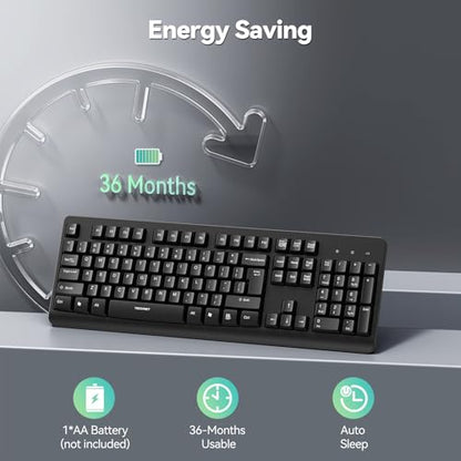 TECKNET Wireless Keyboard, 2.4G Silent Full-Size Keyboard with Number Pad | Ergonomic Keys & Adjustable Feet, Compatible with Laptop, PC, Desktop, Notebook, Windows 11/10/8/7 –Black