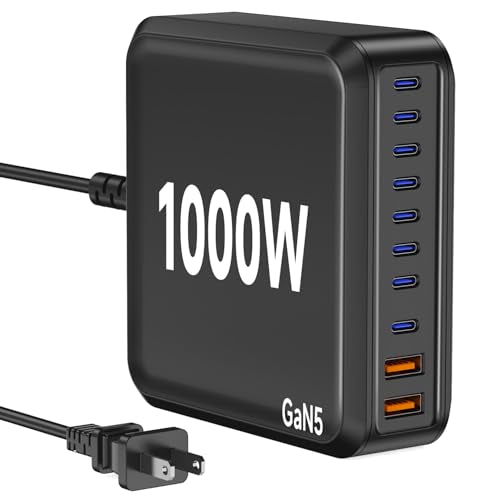 1000W USB C Charger Block,10 Port USB C Charging Station GaN Type C Charger Block,PD 140W Laptop Fast Charger Adapter with 8 USB-C Ports and 2 USB-A Ports for MacBook Pro/Air, iPad, iPhone,Galaxy