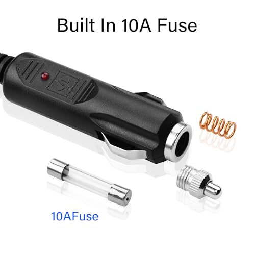PNGKNYOCN12V DC Car Charger - Auto Power Supply with 18AWG Cable, DC 5.5mm x 2.5mm Cigarette Lighter Male Plug for Camera, CCTV, Car Refrigerator (4.9FT)