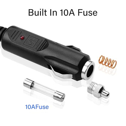 PNGKNYOCN12V DC Car Charger - Auto Power Supply with 18AWG Cable, DC 5.5mm x 2.5mm Cigarette Lighter Male Plug for Camera, CCTV, Car Refrigerator (4.9FT)