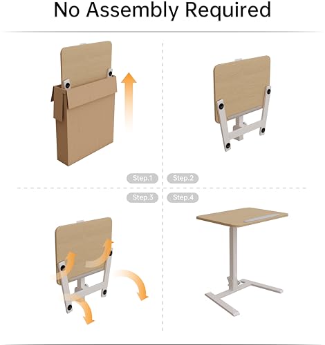 25" Mobile Folding Desk: Pneumatic Sit-Stand, No Assembly | 29-42" Height Adjustable Rolling Laptop Desk, Hidden Wheels, 0-90° Tilt Top. Ideal for Home Office, Craft & Study. - color: Beige