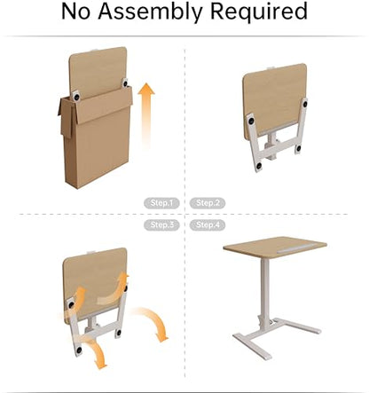25" Mobile Folding Desk: Pneumatic Sit-Stand, No Assembly | 29-42" Height Adjustable Rolling Laptop Desk, Hidden Wheels, 0-90° Tilt Top. Ideal for Home Office, Craft & Study. - color: Beige