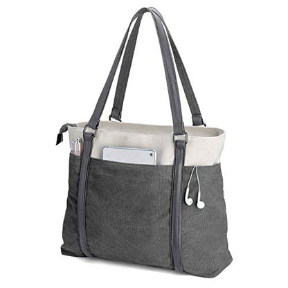 Laptop Tote Bag for Women, 15.6 Inch Work Bag with Laptop Compartment and Zipper, Canvas Computer Tote for Teacher - color: Darkgrey