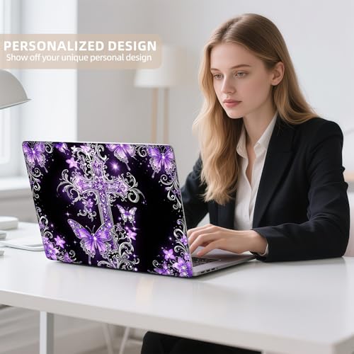 Universal Laptop Skin Sticker for 12/13/14/15.6 Inch Laptops, Reusable Vinyl Laptop Decal Cover, Waterproof Scratch Resistant Notebook Skin with 2 Wrist Pads,Purple Cross - color: Purple Cross