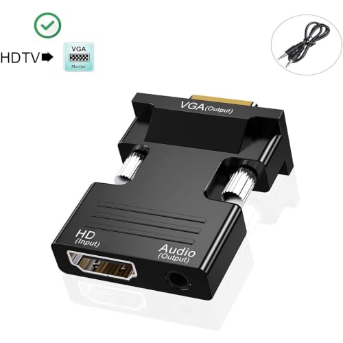 HDTV(19-Pin Port) to VGA Adapter, HD 1080P Audio Video Converter, Gold-Plated Connector (Female to Male) for desktops, laptops, PCs, Monitors, projectors, HDTVs, Chromebooks,Raspberry Pi,Roku,etc
