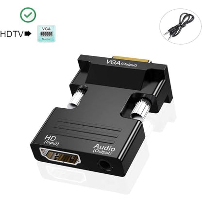 HDTV(19-Pin Port) to VGA Adapter, HD 1080P Audio Video Converter, Gold-Plated Connector (Female to Male) for desktops, laptops, PCs, Monitors, projectors, HDTVs, Chromebooks,Raspberry Pi,Roku,etc