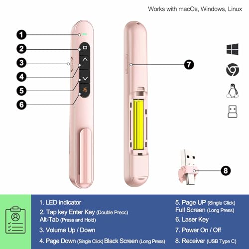 QUI Presenter Clicker USB A&C Bundle | Pen-Shaped Pink & Remote-Shaped Purple