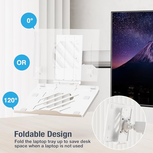 AVLT Adjustable Laptop Tray with Support Fans White (Fan Not Included) | Compatible with VESA 75x75 Monitor Arm - Suitable for Laptops Up to 17Inch Support for 120mm Fan