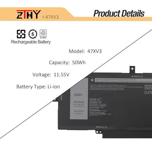 ZTHY 47XV3 5Y3T9 Laptop Battery for Dell Latitude 9330 Latitude 9330 2-in-1 | Replacement for P35S P35S001 Latitude 9330 4JG2Y 6W5R4 V2KRT Series 05Y3T9 GK1M0 11.55V 50Wh 4113mAh - size: 10.51*3.86*0.2 inch 47XV3