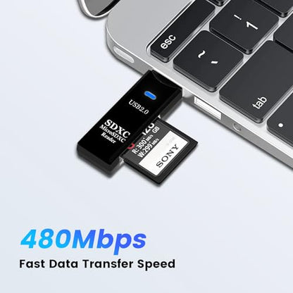 USB2.0 SD/TF Card Reader, USB 2.0 480Mbps Dual Slot OTG Memory Card Adapter for TF/Micro SD/SD/SDXC/Micro SDXC/Micro SDHC Memory Cards, Compatible with MacBook Pro/Air (Black) - size: Card-Reader-2.0-Black