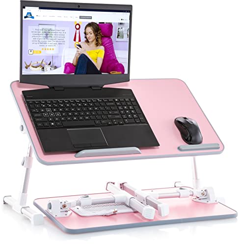 Husband Pillow - Lap Desk Pink Large Wood Top - Fits Up to 17" Laptop - with Dual Cushion, Wrist Rest & Built-in Mouse Pad, Portable Laptop Stand for Bed, Multifunctional Slot for Tablet, Pen & Phone - color: Pink, size: Large