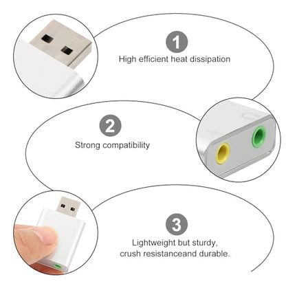 BESPORTBLE Channel External USB Sound Card with Microphone and Headphone Jack Aluminum Alloy USB Audio Adapter for Laptop Plug and Play No Driver Needed Dynamic Surround Sound