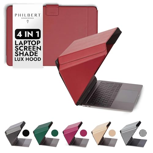 4-in-1 Laptop Screen Shade – Original Lux Hood – Sun, Privacy, Heat & Contrast Protection, Freestanding with Pocket, Fits 15–16” MacBook & PC, Patented, Red | PHILBERT Danish Design - color: Red, size: 15-16in