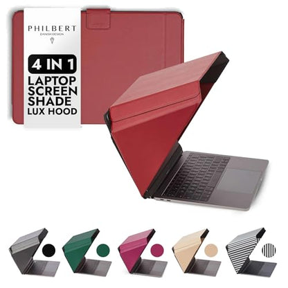 4-in-1 Laptop Screen Shade – Original Lux Hood – Sun, Privacy, Heat & Contrast Protection, Freestanding with Pocket, Fits 15–16” MacBook & PC, Patented, Red | PHILBERT Danish Design - color: Red, size: 15-16in