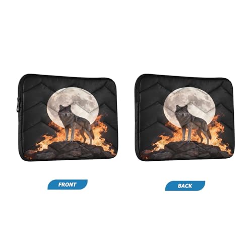 Flame and Moon Wolf 13” Quilted Laptop Sleeve Case Soft Notebook Protector Bag Computer Carrying Case - color: flame and moon wolf, size: Medium