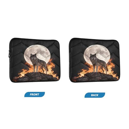 Flame and Moon Wolf 13” Quilted Laptop Sleeve Case Soft Notebook Protector Bag Computer Carrying Case - color: flame and moon wolf, size: Medium
