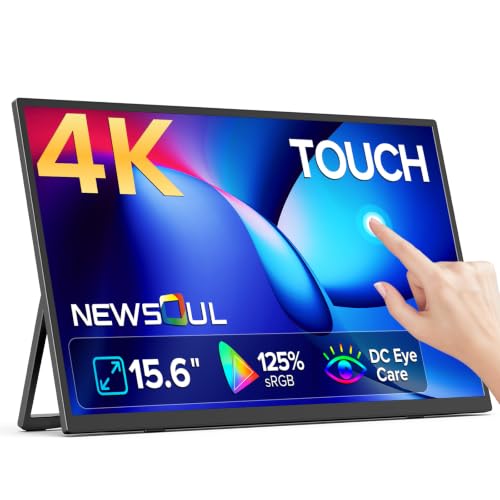 4K Portable Monitor Touchscreen 15.6'', 3840x2160 125% sRGB Laptop Monitor | UHD 10-Point Touch Ultra-Slim Travel Monitor with Kickstand, VESA, USB-C Mini HDMI Second Screen for Laptop, PC, Phone - size: 15.6 inch