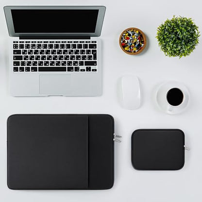 RAINYEAR 14 Inch Laptop Sleeve Case with Pocket & Accessories Pouch, Black | Protective Soft Fluffy Lining Carrying Bag Compatible with 14 inch Notebook Computer Chromebook - color: Black(Upgraded Version), size: 14"