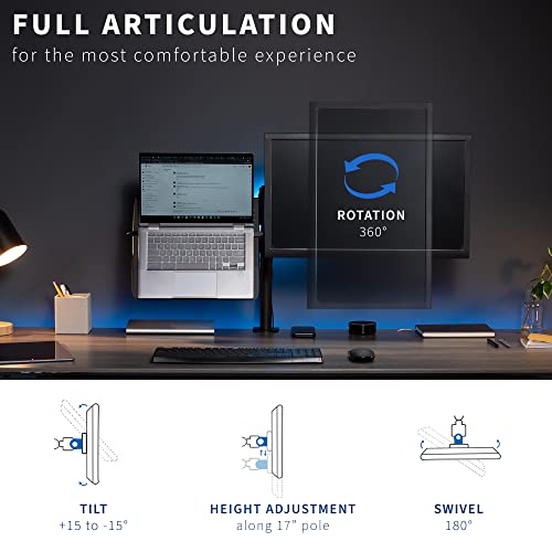 VIVO Black Fully Adjustable 13 to 32 inch Single Computer Monitor and Laptop Desk Mount Combo, Stand with Grommet Option, Fits up to 17 inch Laptops (STAND-V002C) - color: Black