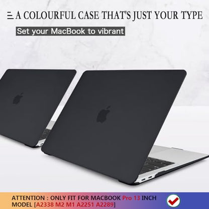 CISSOOK Matte Black Hard Shell Case Compatible with MacBook Pro 13 Inch Case 2025-2016 Release Model A2338 A2251 A2289 with Touch bar, MacBook Pro 13 M1 M2 with Keyboard Cover | 4in1 Set Hard Shell Case with Keyboard Cover for 2020-2025 MacBook Pro 13 M2&