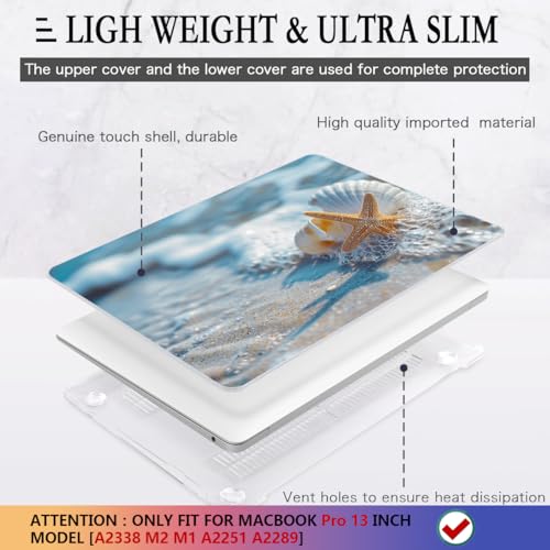 CISSOOK Compatible with MacBook Pro 13-inch Case 2025-2016 Release M2 M1 | 5in1 Set Plastic Hard Shell Protective Case A2338 A2251 A2289 A2159 A1706 with Keyboard Cover, Beach&Shell - color: Pro13inch-Beach&Shell