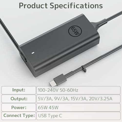 65W USB Type C Charger Compatible with Dell Laptop Latitude Chromebook XPS | Fit for Dell Latitude 3000 5000 5420 5440 5450 7000 7420 XPS 13 Inspiron 14 16 Chromebook 3100 45W AC Adapter Fast Charging