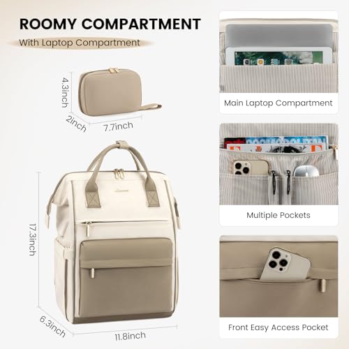 LOVEVOOK Laptop Backpack for Women, 15.6 Inch Work Laptop Bag Teacher Nurse Backpack, Wide Open Travel Tote Backpack Purse Business Computer Daypack - color: Beige & Khaki-m