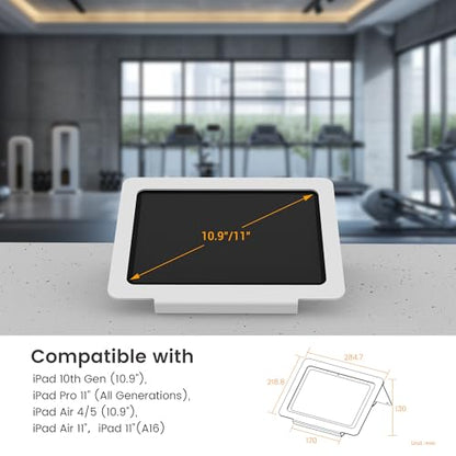 Tablet Desk Stand, All Metal 30° Ergonomic with Security Cable Lock for Office, POS Counter, Reception - Compatible with iPad 10th(10.9"), Pro 11", Air 4/5, Air 11"(M2/M3/M4), iPad 11"(A16) - color: White