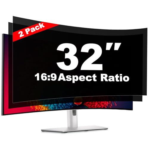 32 Inch Computer Privacy Screen Shield [2 Pack] for 16:9 Widescreen Desktop Monitor - Anti-Glare Blue Light Privacy Filter and Anti Spy Privacy Screen Protector Film | Anti Spy Privacy Screen Protector Filter Works with both Flat and Curved Monitors - siz