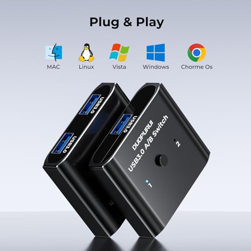 USB 3.0 Switch 2 in 1 Out / 1 in 2 Out Bi-Directional,USB Switcher 2 Computers Share Printer Keyboard Mouse Scanner,Printer Splitter for 2 Computers with 2 USB3.0 Cables (USB3.0)