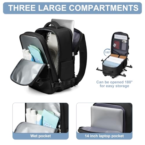 Travel Backpack Simple Durable Carry On Backpack with Shoe Compartment, Personal Item Travel Bag Flight Approved, Water Resistant Laptop Backpack for Women Men Weekender Business, Black - color: Black