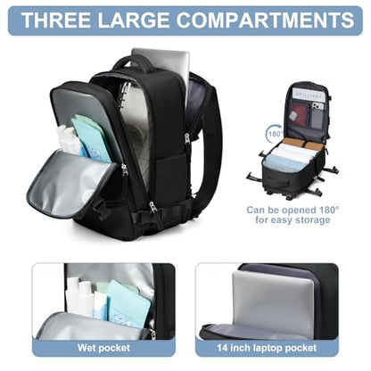 Travel Backpack Simple Durable Carry On Backpack with Shoe Compartment, Personal Item Travel Bag Flight Approved, Water Resistant Laptop Backpack for Women Men Weekender Business, Black - color: Black