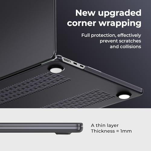 EooCoo Case for MacBook Air 15 inch M5 M4 M3 M2 2026-2023, Matte Black | Easy to Install, Sturdy, Plastic Hard Shell Case & Keyboard Cover & Screen Protector, Model: A3448 A3241 A3114 A2941 - color: Matte Black